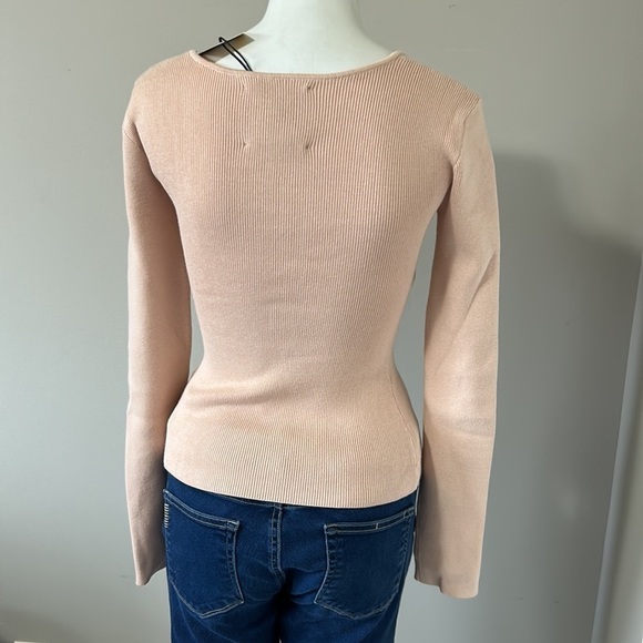 LE SUPERBE Twisted Sister Open Neckline Top Rib Knit Long Sleeve Nude Sz S NEW - Picture 9 of 15